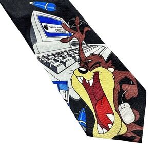Vintage Y2K Taz Neck Tie Tasmanian Devil Looney Tunes Computer Floppy Disk